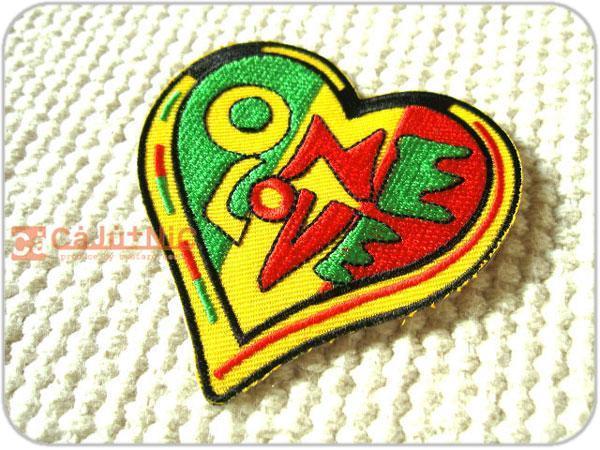 刺繍ワッペン/ハート.ONELOVE/ラスタ/レゲエ/文字_画像1