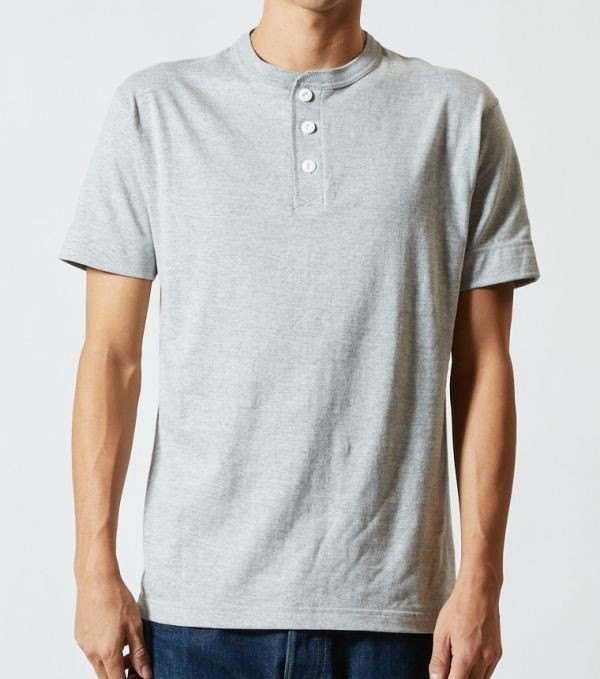 半袖Tシャツ M ミックス グレー ヘンリーネック メンズ 半袖 Tシャツ やや厚手 5.6オンス 無地T A512 灰 灰色_画像2