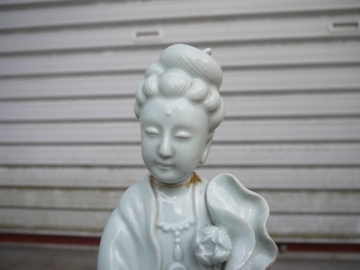【TS20521】 白磁 観音菩薩立像 観音像 仏像 高さ49cm 仏教美術 アンティーク/ビンテージ　※訳あり_画像3