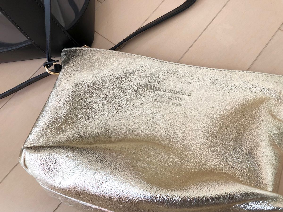 ほぼ新品 MARCO BIANCHINI クリア トートバッグ 本革 ブラック