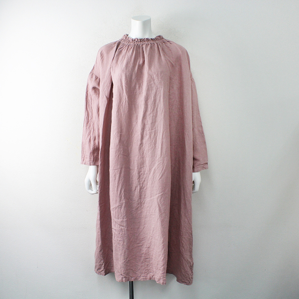 nest Robe ネストローブ リネン ギャザーネックワンピース/ピンク