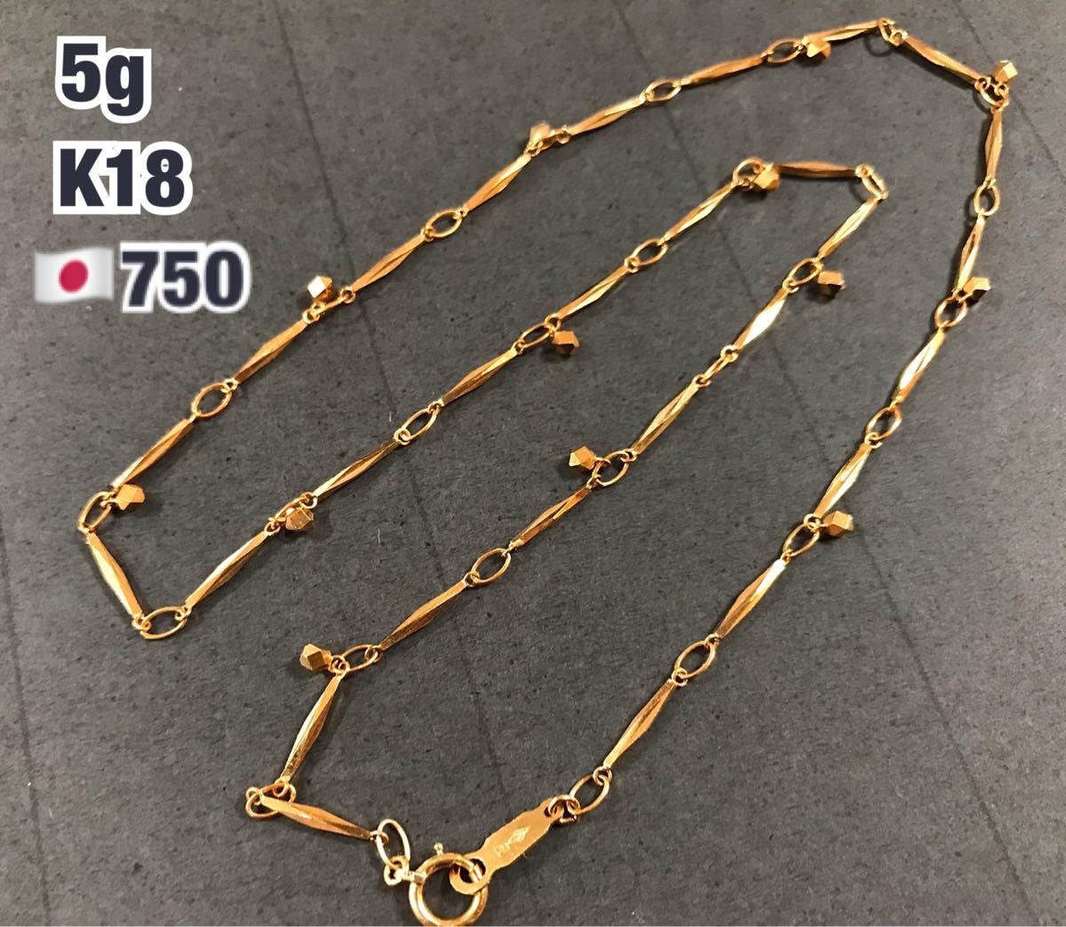 K18 18金 ネックレス 切子 42cm 約5g アンティーク アクセサリー