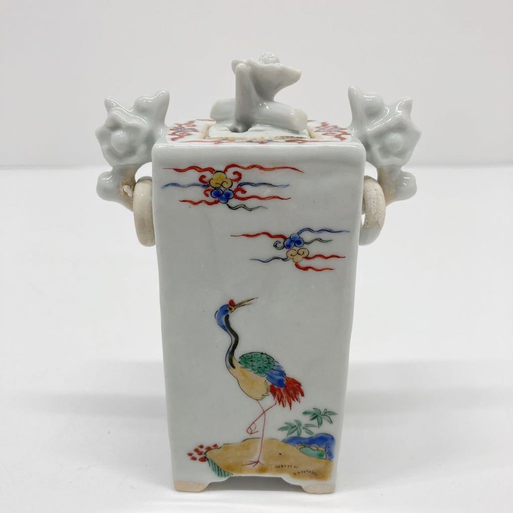 時代物 柿右衛門 色絵 香炉 鳥梅文香炉 古い 骨董品 蔵出し 四角香炉