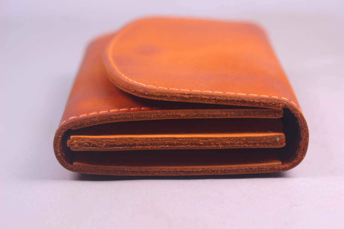 PayPayフリマ｜小銭入れ 小物収納 ミニ財布 薄い 牛本革 コインケース カード入れ オレンジ