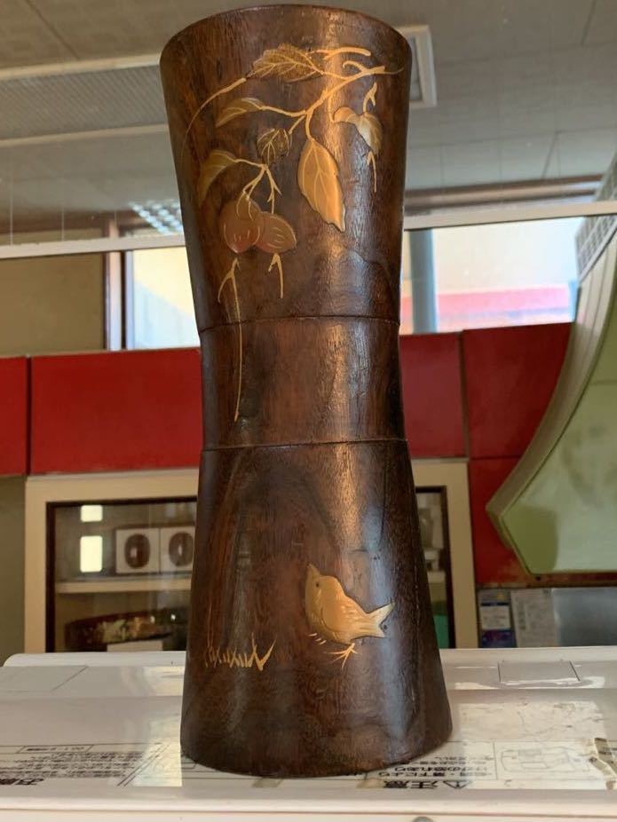 アンティーク花瓶　　竹細工と金の象嵌　　伝統工芸品　　送料無料