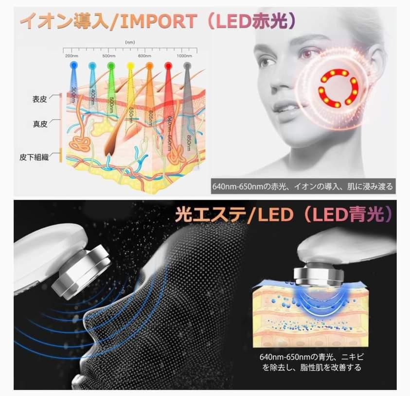 美顔器 ems 超音波美顔器【2022年最新版日本語パネル】温熱ケア LED光 EMS イオン導入