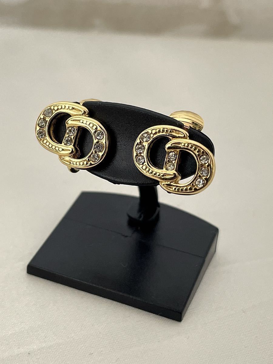 超熱Christian Dior ディオール ゴールド イヤリング ヴィンテージ ラインストーン CDロゴ ブランドアクセサリー 