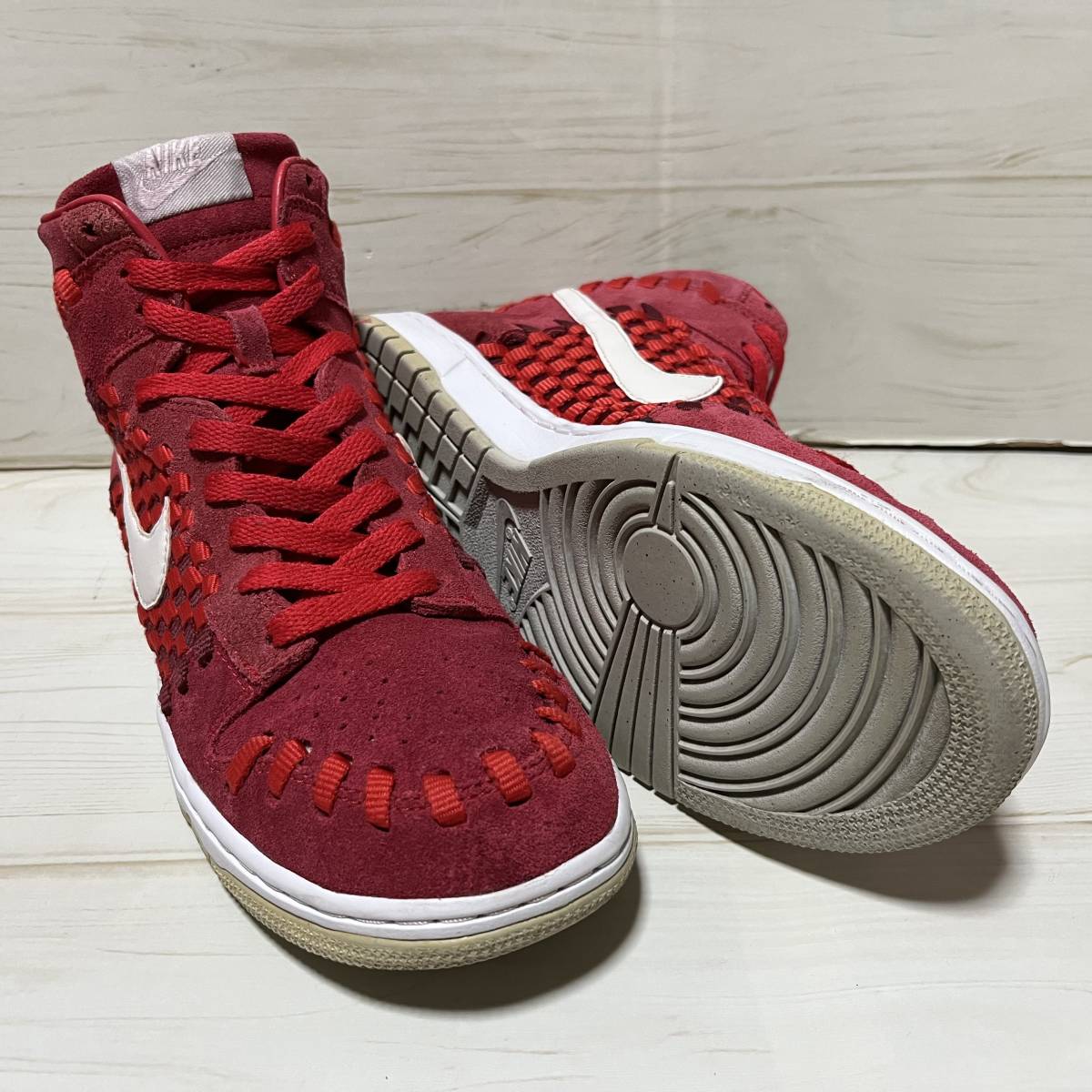 30％OFF】 WOVEN DUNK NIKE HIGH 美品 27cm US9 赤×白 600 555030 ハイ