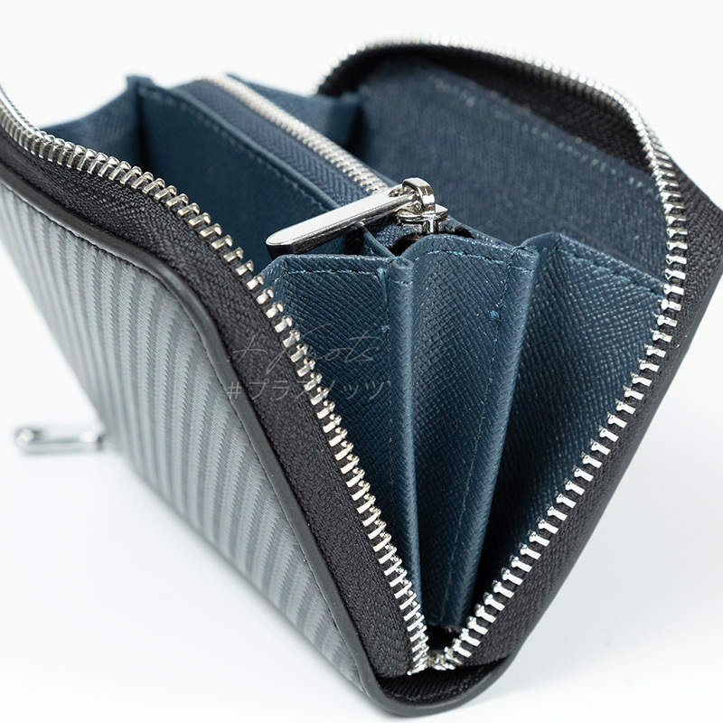 メンズ財布 メンズ小さい財布 小型財布 カーボンレザー【ブラック+ブルー】カードケース 小銭入れ 男性財布 紳士財布