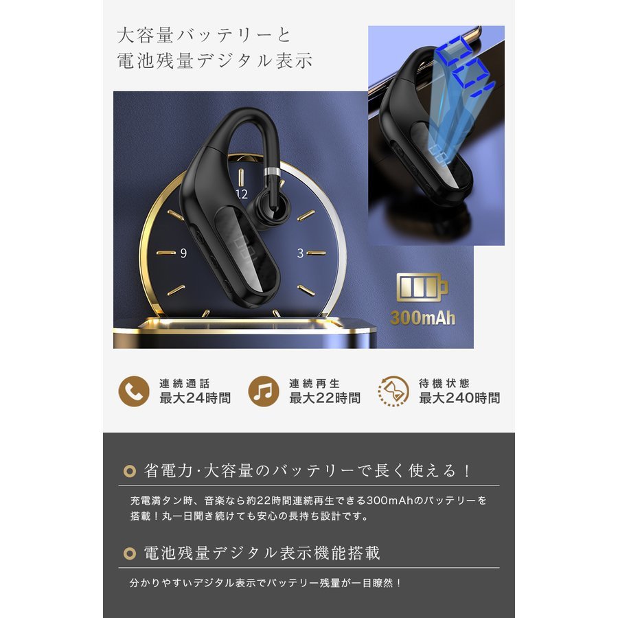 1円スタート！送料無料！ ワイヤレスイヤホン 片耳 防水 左右耳兼用 180°回転 Bluetooth iphone 耳掛け 高音質 ハンズフリー マイク内蔵_画像7