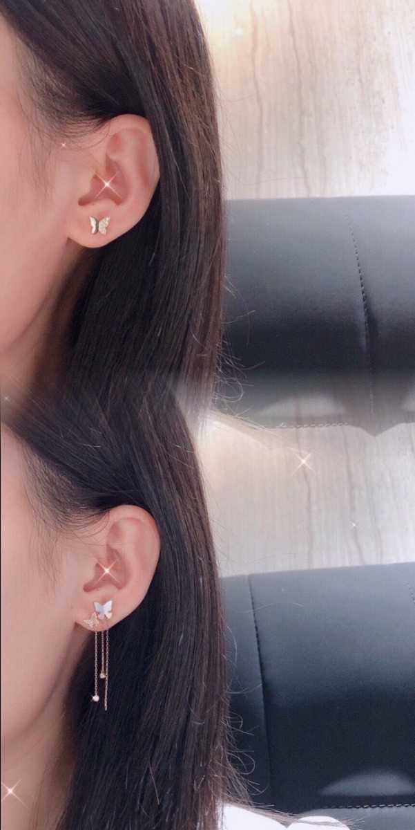 蝶々モチーフ シェル付きアンバランスピアスk18 odcplus.com