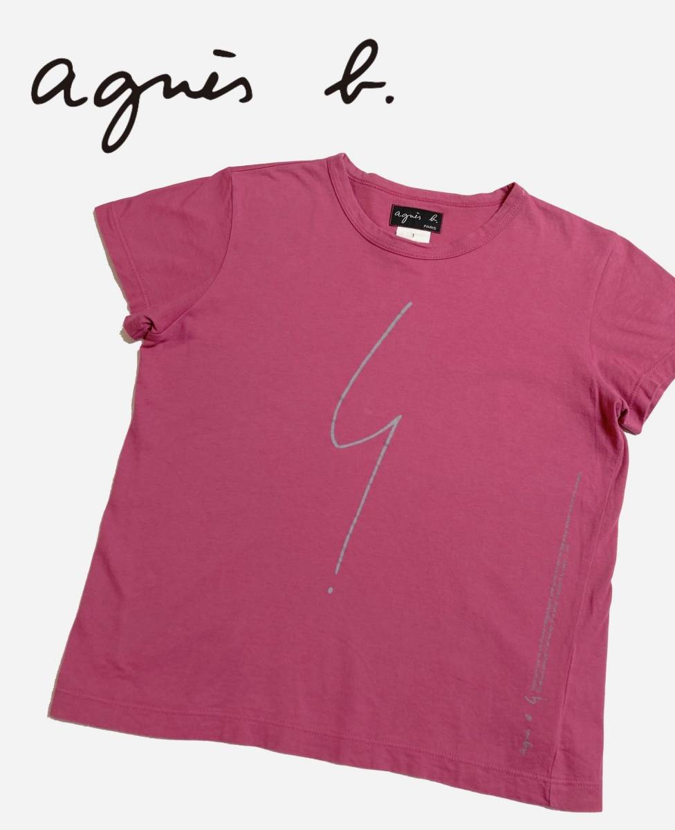 agnes b. ピンク系 半袖 カットソー 1 プリント Tシャツ アニエスベー 日本製_画像1