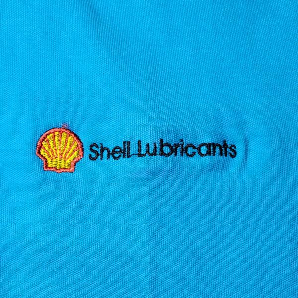 【レア】shell lubricants シェル ルブリカンツ ポロシャツ 刺繍 XLサイズ ブルー系 企業物 エンジンオイル 潤滑油 匿名配送_画像9