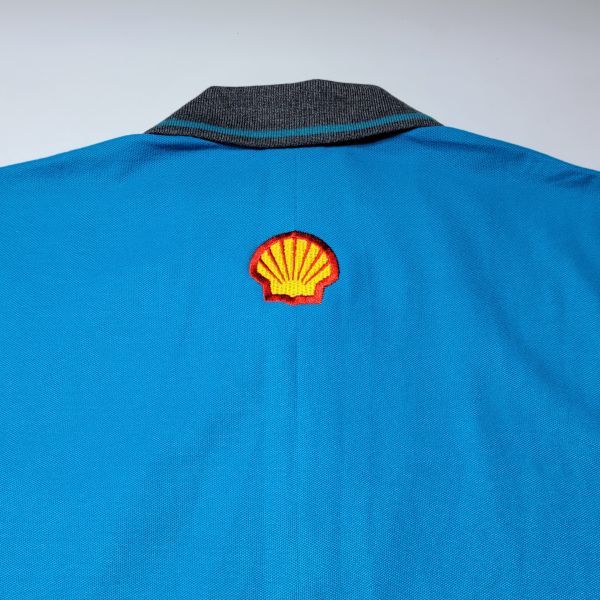 【レア】shell lubricants シェル ルブリカンツ ポロシャツ 刺繍 XLサイズ ブルー系 企業物 エンジンオイル 潤滑油 匿名配送_画像3