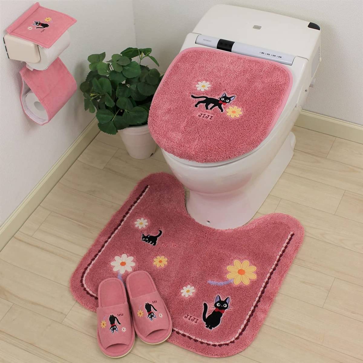 【新品】 魔女の宅急便 花さんぽ トイレ4点セット センコー トイレマット 洗浄ふたカバー ジジスリッパ ホルダーカバー
