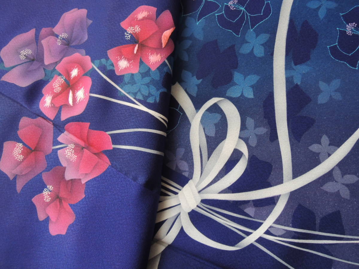 【正絹・三松製・花・ロイヤルブルー】丈157・裄65・未使用・美品_画像10