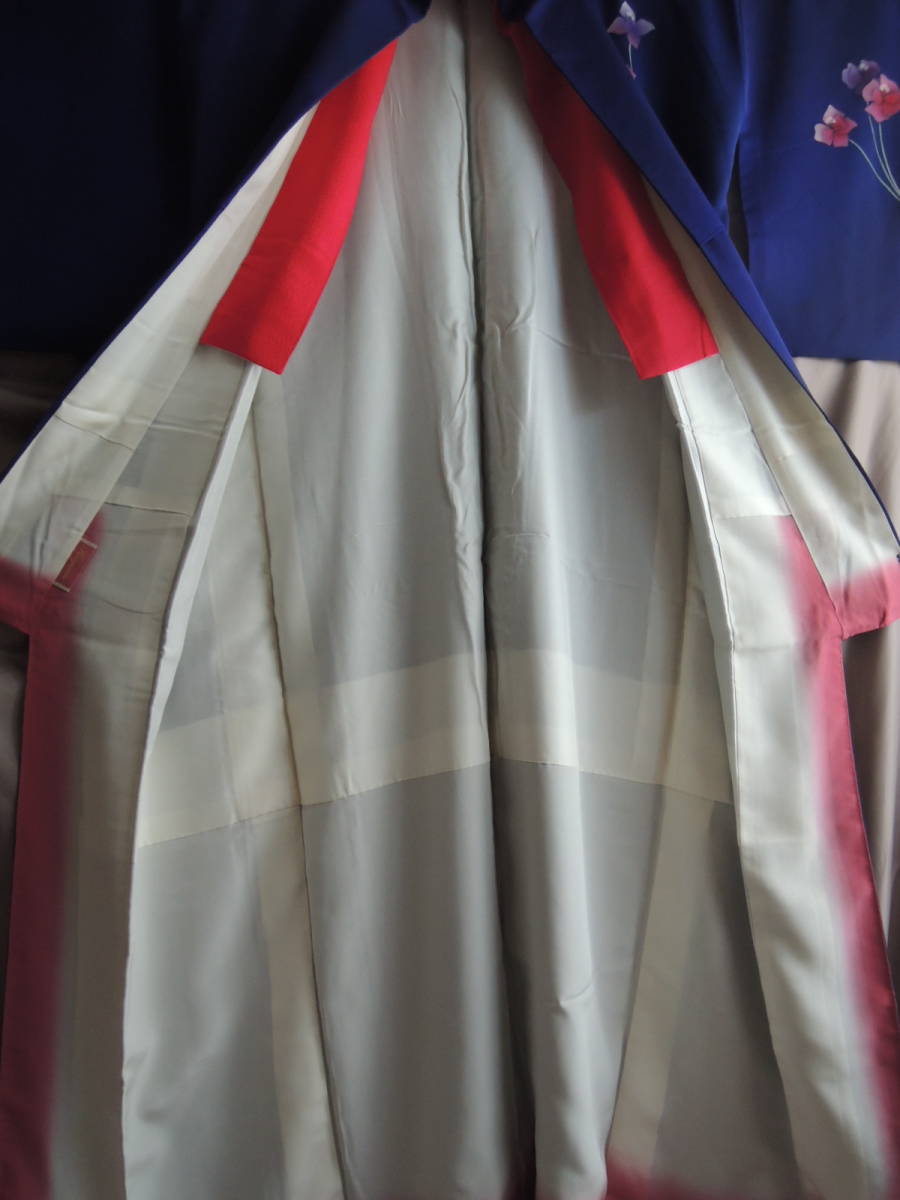 【正絹・三松製・花・ロイヤルブルー】丈157・裄65・未使用・美品_画像4