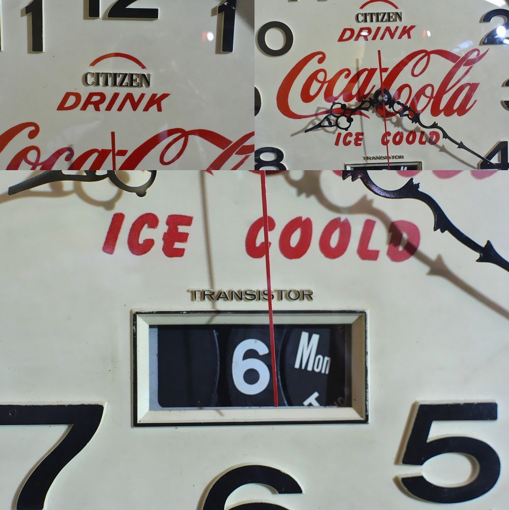 希少/他にはないタイプ★CITIZEN-シチズン drink coca cola ice coold transistor/パタパタカレンダー/ガラスドーム型/直径34㎝★_画像2