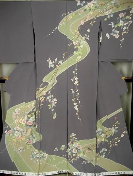 正絹一越縮緬 手描き京友禅訪問着 「未仕立仮絵羽」岡部修治作