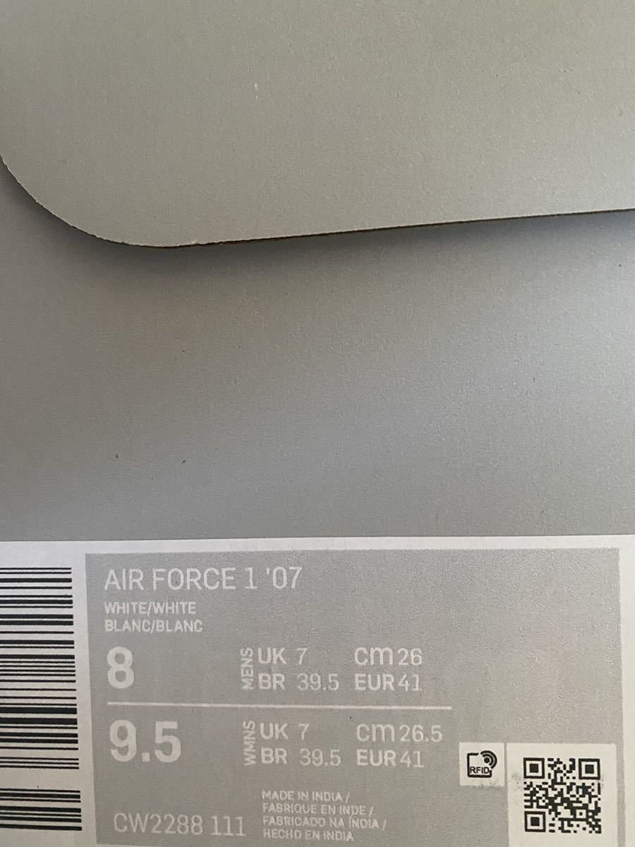 NIKE AIR FORCE 1 '07 US8 ナイキ　エアフォース1 白26cm 国内正規未使用新品　CW2288 111_画像2