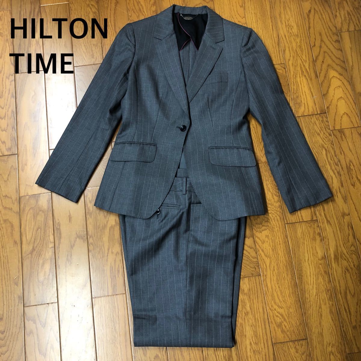 HILTON ヒルトン スーツセットアップ スカート グレー ストライプ 7 9