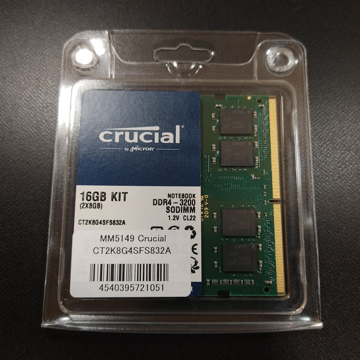 ノートPC用 SODIMM 8GBx2枚組 crucial CT2K8G4SFS832A DDR4-3200