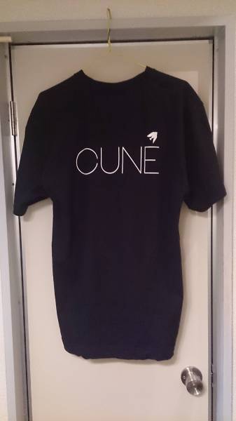 CUNE キューン Tシャツ 半袖 ブラック 『千鳥』 前後プリント XL・実測