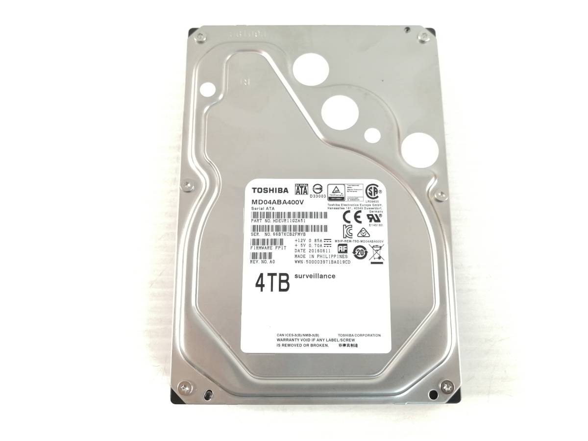 K545◇◆中古 47575時間 東芝 MD04ABA400V 4TB 3.5インチ HDD 防犯カメラ等_画像2