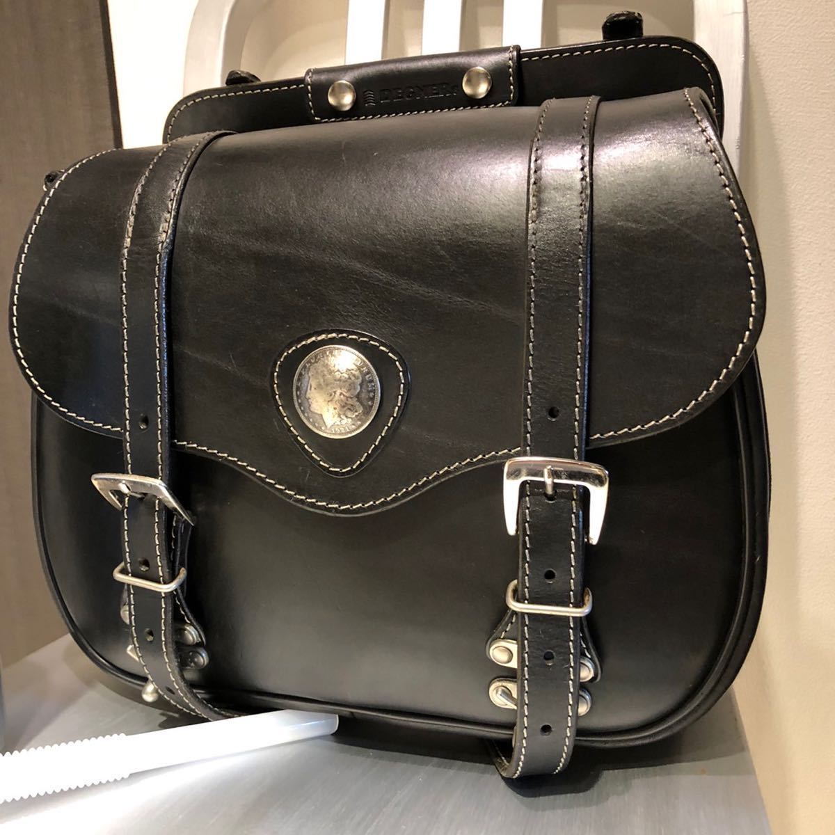 即決】美品 本革 DEGNER サドルバッグ コンチョ付 デグナー サイド
