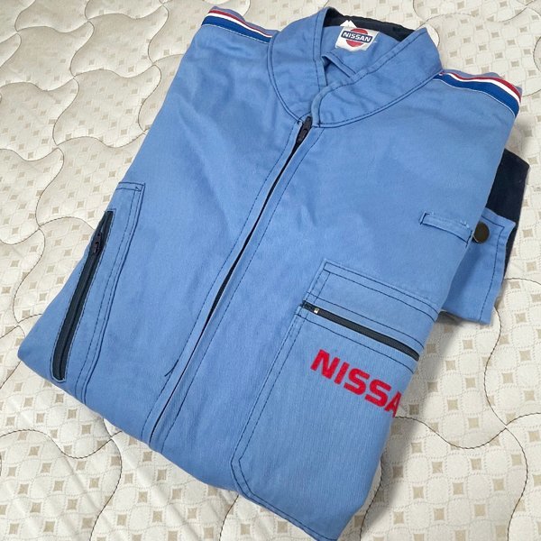 希少★NISSAN/ニッサン 日産サービス つなぎ 作業服 3Ｌ ブルー 水色 日の丸 ツナギ メカニックスーツ 大きいサイズ 