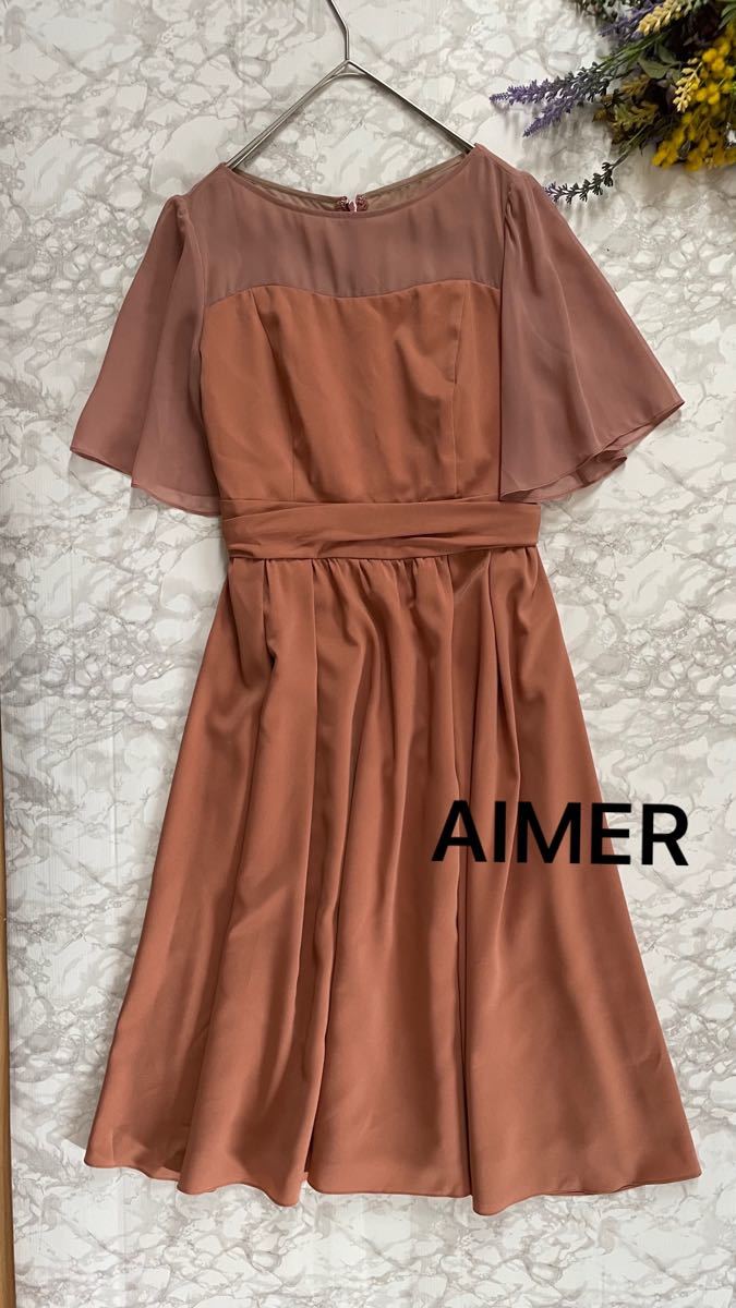aimer エメ ミディアムドレス シアースリーブ 膝丈 コーラル aimer エメ ミディアムドレス シアースリーブ 膝丈 コーラル
