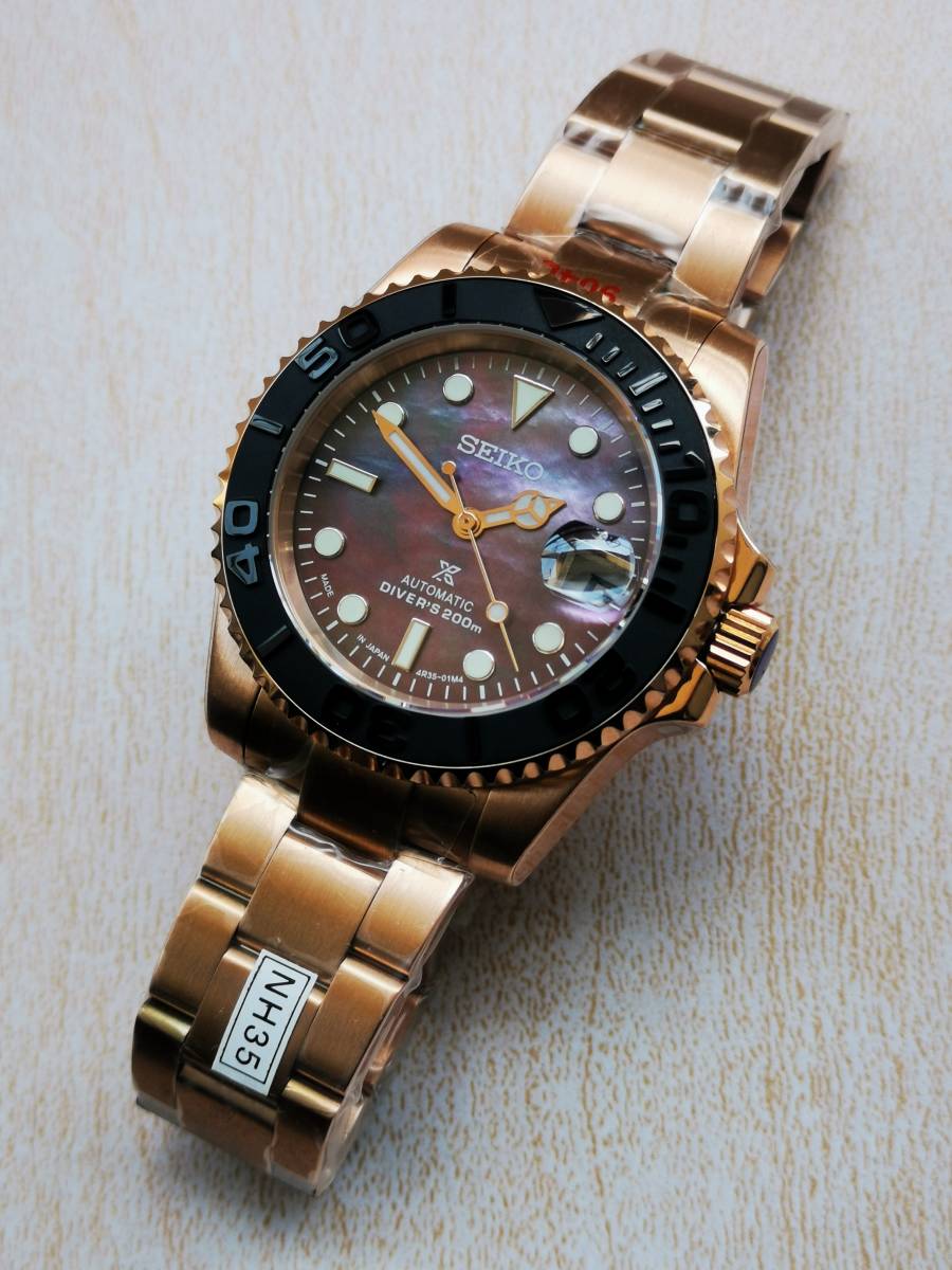 1円〜 SEIKO MOD RoseGold カスタム セイコー NH35 サブマリーナ type 40mm 腕時計 seikomod ウォッチ メンズウォッチ メンズ腕時計 自動巻_画像5