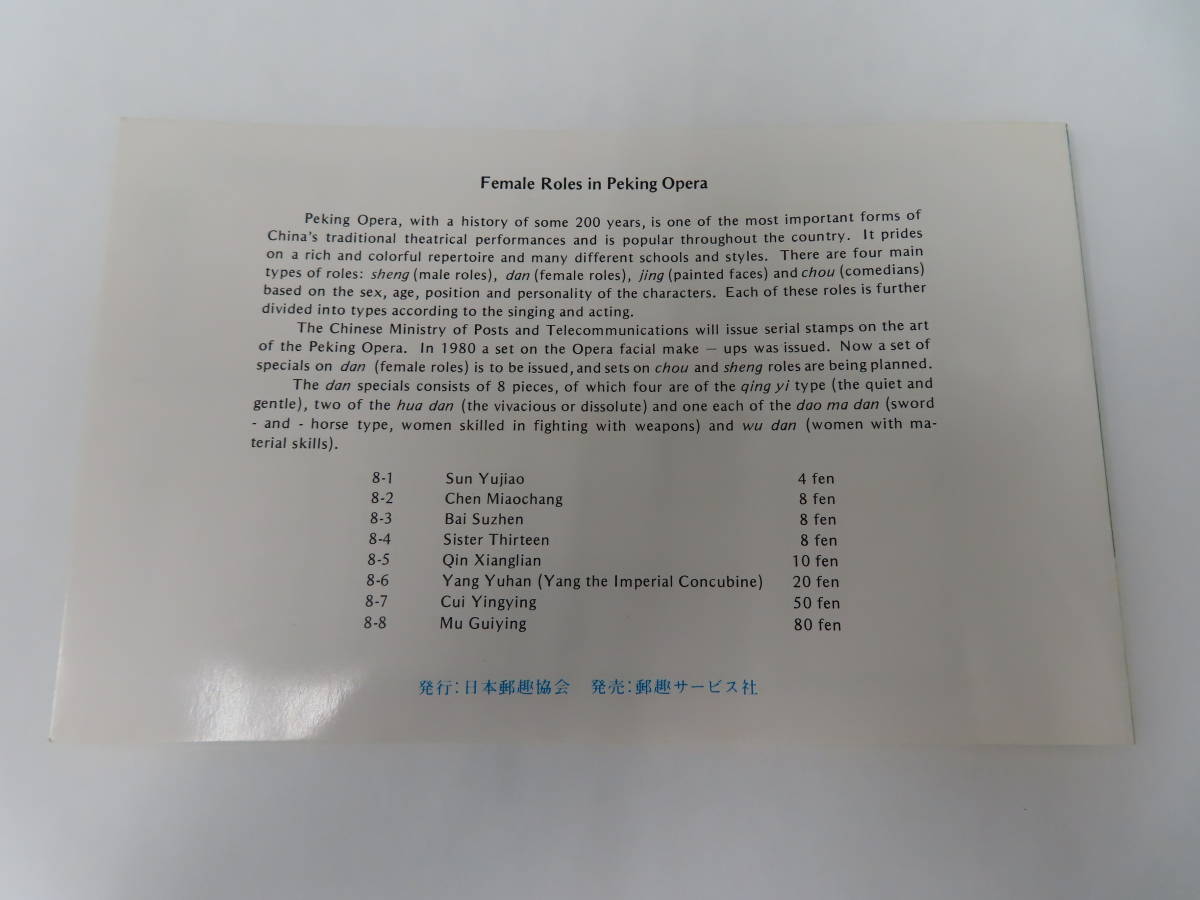 #60306 未使用 中国切手 中国切手 1983年 T87 京劇の女役 8種完 タトウ付_画像4