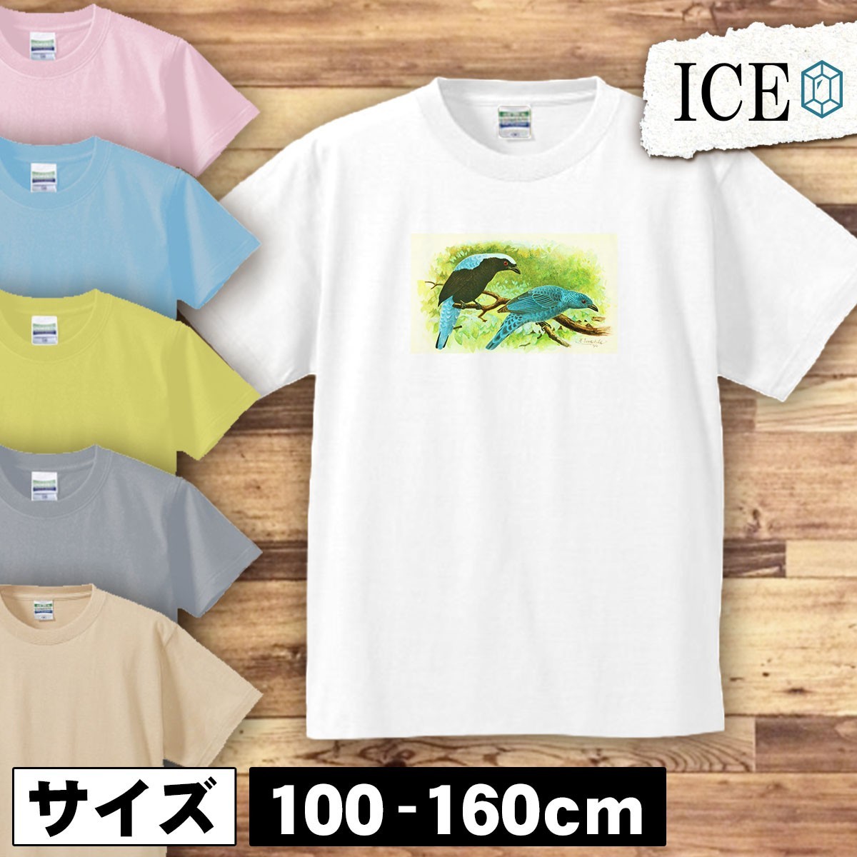 鳥 キッズ 半袖 Tシャツ トリ 小鳥 インコ アンティーク レトロ 男の子 女の子 ボーイズ ガールズ プリント 綿 おもしろ 面白い ゆるい ト_画像1