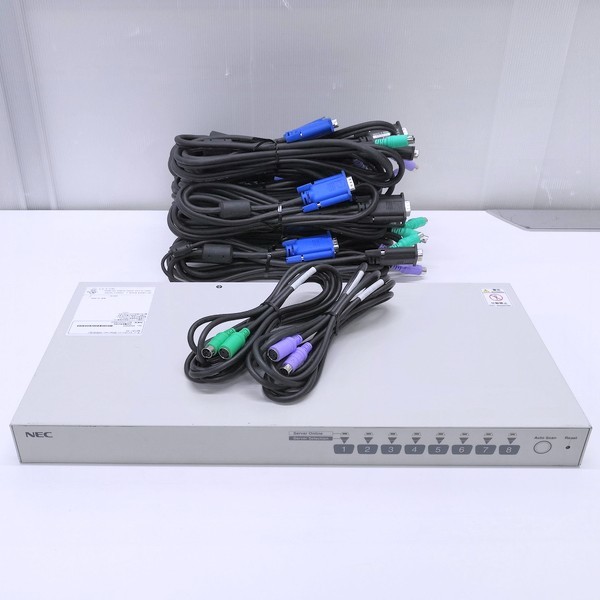 @SM736 秋葉原万世鯖本舗 良品 NEC サーバスイッチユニット N8191-10 (8Port/USB) PS/2-KVMケーブル x8台分付 KM-PS2延長コード_画像1