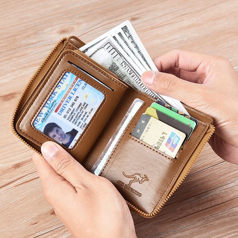 メンズ 折り財布 レザー ファスナー　二つ折り　牛革　コンパクト財布 カードケース 二つ折り財布