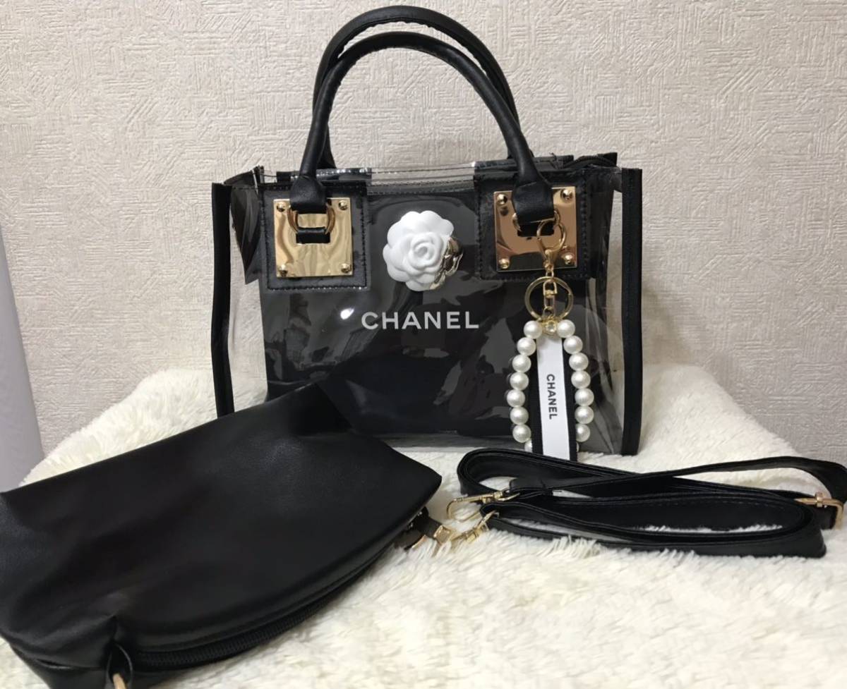 2 CHANEL 銀座限定カメリア付きシャネルショップ袋 新品クリア 2 CHANEL 銀座限定カメリア付きシャネルショップ袋 新品クリア