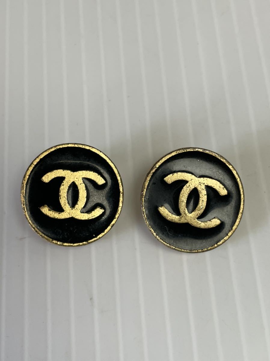 CHANELヴィンテージ ココマーク バイカラー イヤリング ブラック