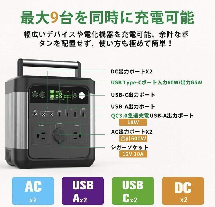 ポータブル電源 140000mAh/518Wh 3.5時間で満充電 アウトドア 家庭用蓄電池 非常用電源 純正弦波AC(600W 瞬間最大950W) PSE認証済み _画像3