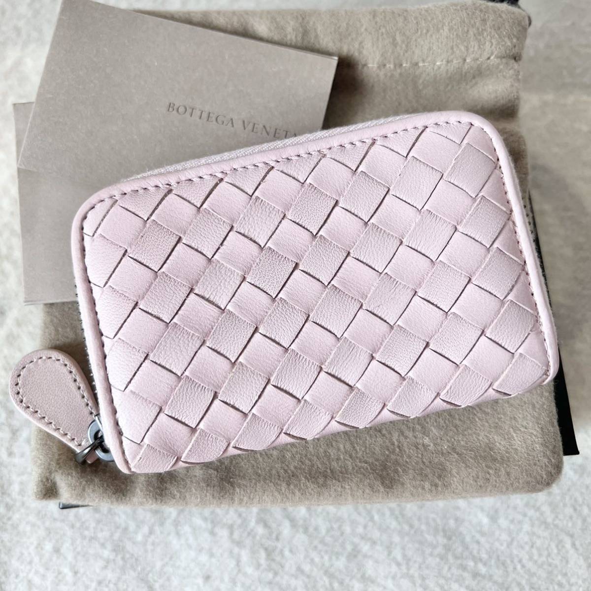 BOTTEGA VENETA ボッテガヴェネタ コインケース カードケース ラウンドジップ イントレチャート レザー ミニ財布 ピンク 超美品 