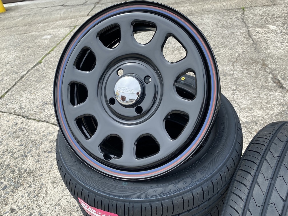 デイトナBK☆(SD-7)SD-K7 155/55R14 14インチ5J+42 4H100 タイヤホイール4本 軽自動車/箱バン/軽トラの画像3