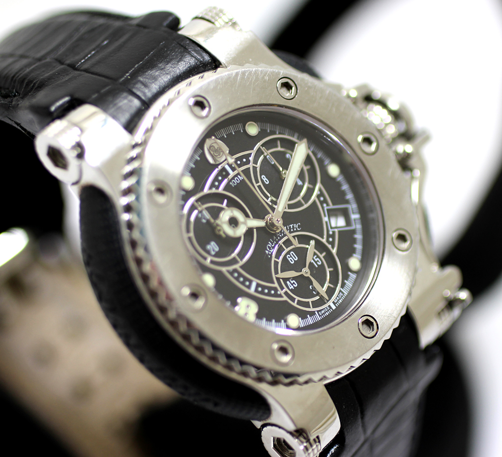 【AQUANAUTIC】アクアノウティック　クロノグラフ バラクーダ クォーツ 腕時計 SS/レザーベルト