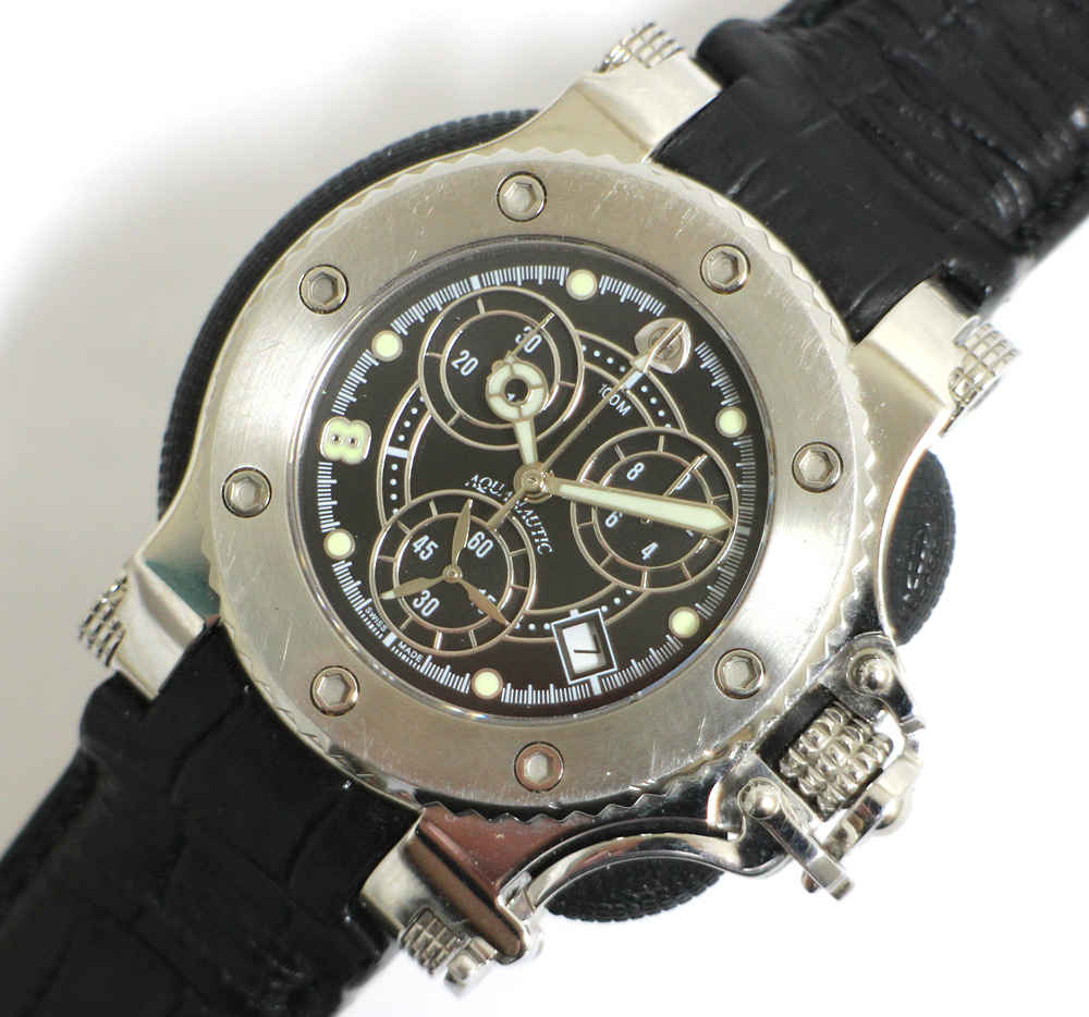 【AQUANAUTIC】アクアノウティック　クロノグラフ バラクーダ クォーツ 腕時計 SS/レザーベルト