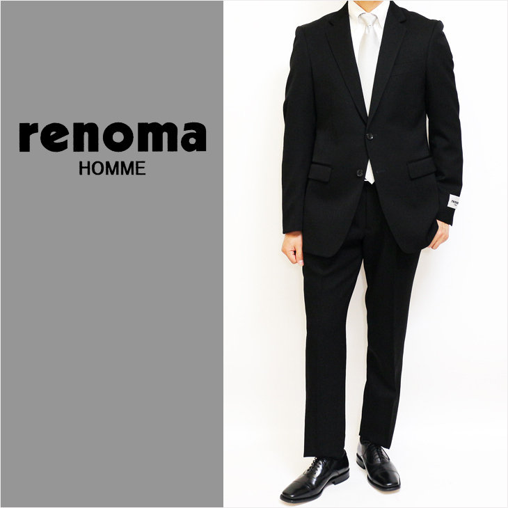 フォーマル 礼服 メンズ 新品 レノマ オム renoma 通年 黒無地 タキシードクロス 2つボタン シングル ±6cmウエスト調整可 スリム Y5_画像1