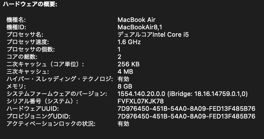 ＜送料込＞Apple MacBook Air A1932 (Retina,13-inch, 2019) i5 1.6GHz RAM8GB SSD256GB_画像10
