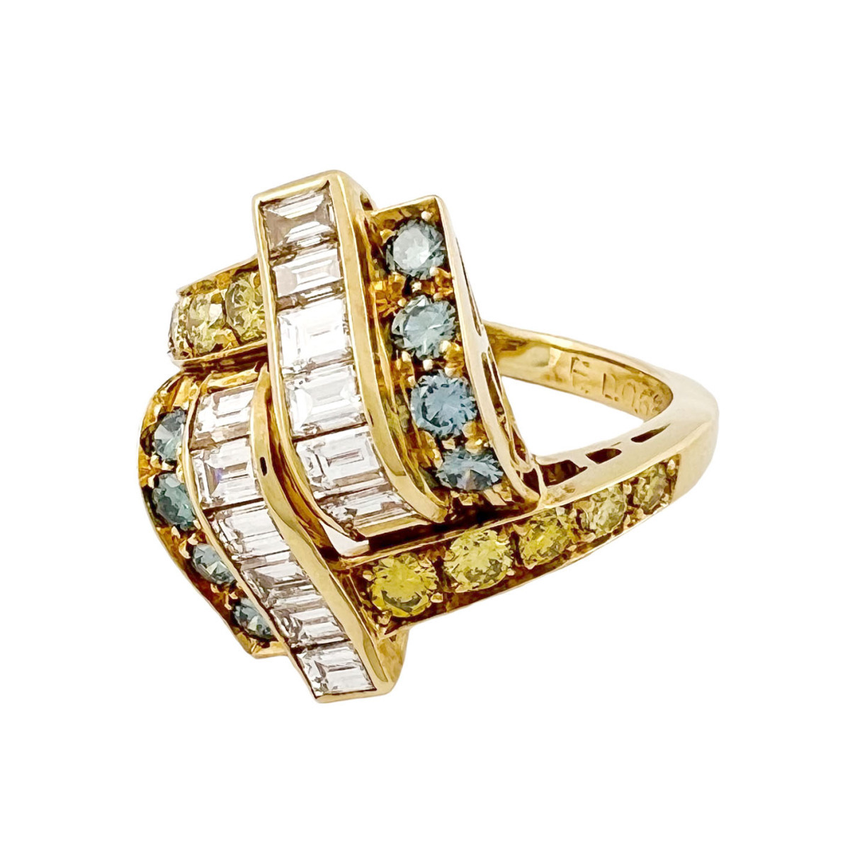 ROBOTTI リング テーパーダイヤモンド 0.68ct ブルーダイヤ イエロー