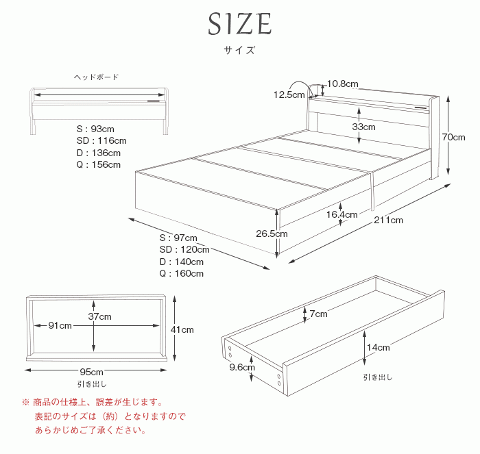 ベッド 棚付き フレーム クィーン RUES【ルース】送料無料　シンプルフォルムの多機能ベッド クィーンサイズ　フレームのみ_画像5