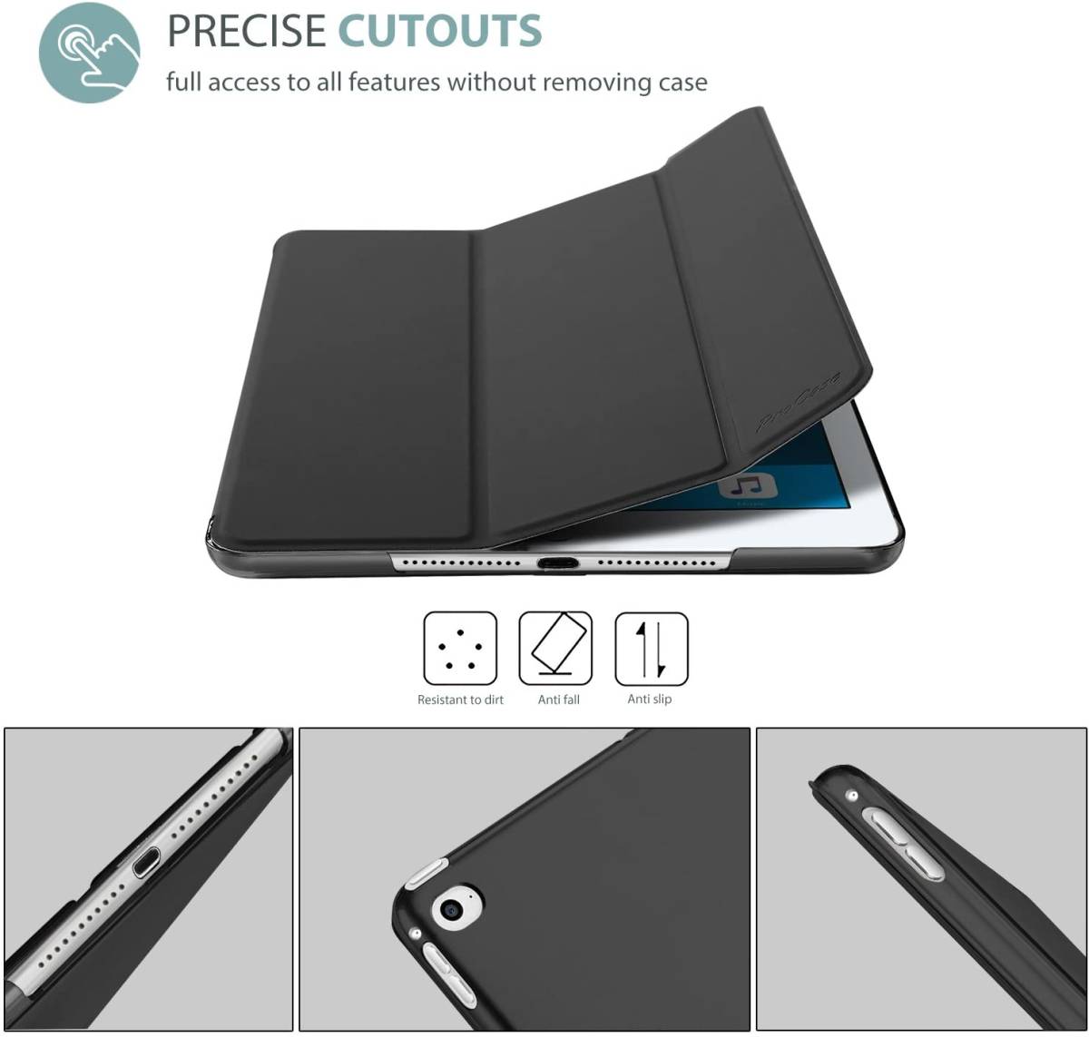 iPad mini 1/2/3/4/5 用 シリコンケース（黒）アップル オートスリープ 薄型 スタンド機能 ブック型 便利性高い 軽量_画像2