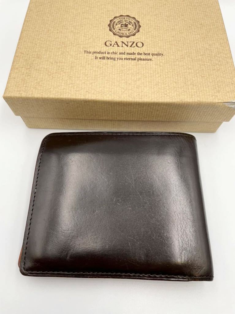 ガンゾ 二つ折り財布 コードバン ダークブラウン 小銭入れ付き 美品 メンズ コインケース カードケース GANZO - 10