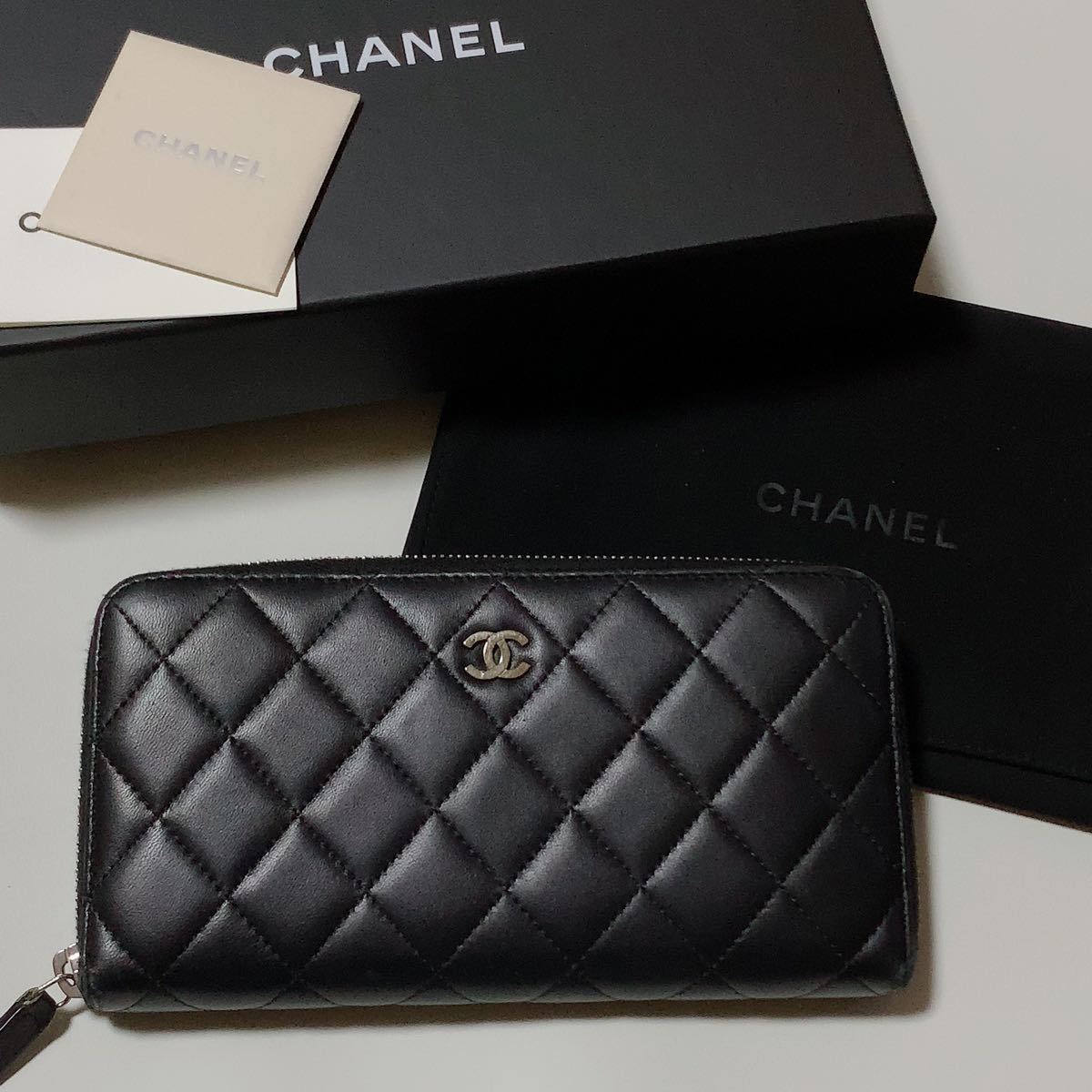 PayPayフリマ限定価格CHANEL【美品】ラウンドファスナー長財布、マトラッセラムスキン　シルバー金具